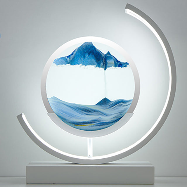 Luminária de mesa com Areia Movediça – Iluminação Ambiente Tranquila Azul - suporte branco