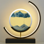 Luminária de mesa com Areia Movediça – Iluminação Ambiente Tranquila Azul - suporte preto