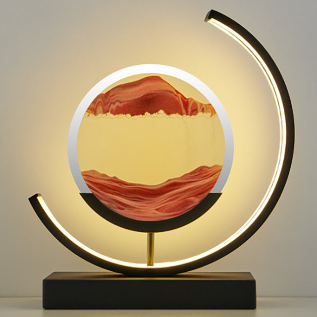 Luminária de mesa com Areia Movediça – Iluminação Ambiente Tranquila Laranja - suporte preto