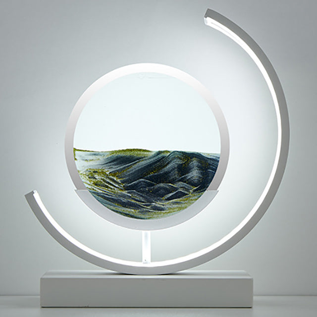 Luminária de mesa com Areia Movediça – Iluminação Ambiente Tranquila Vento Dourado - suporte branco