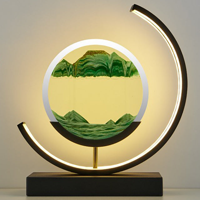 Luminária de mesa com Areia Movediça – Iluminação Ambiente Tranquila Verde - suporte preto