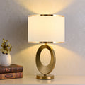 Luminária de mesa com Base de Anel de Tecido Elegante e Contemporânea Branco com acabamento dourado duplo