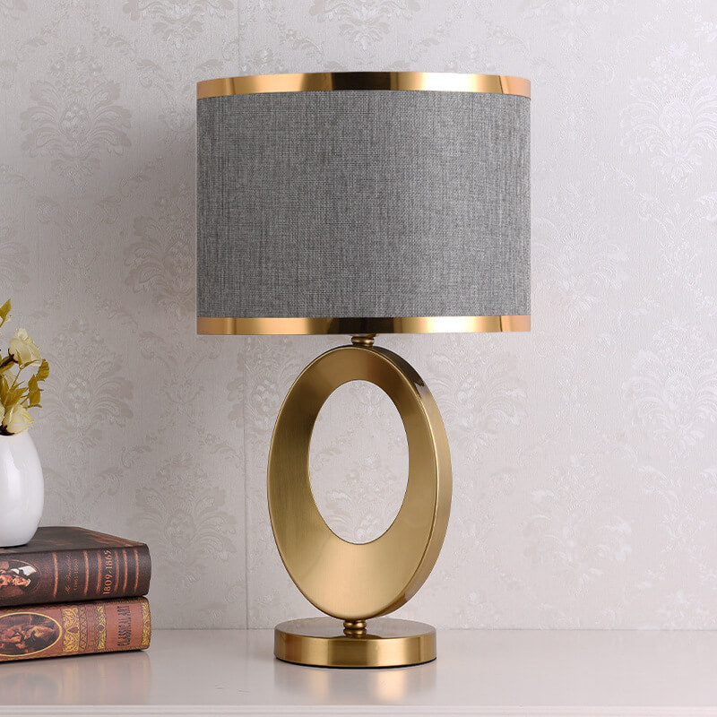Luminária de mesa com Base de Anel de Tecido Elegante e Contemporânea Cinza com acabamento dourado duplo