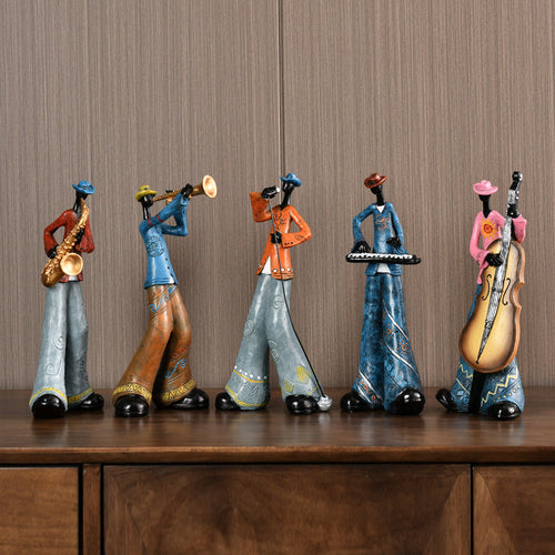 Luminária de mesa com Estatueta de Banda de Jazz em Resina - Decoração Vintage Musical