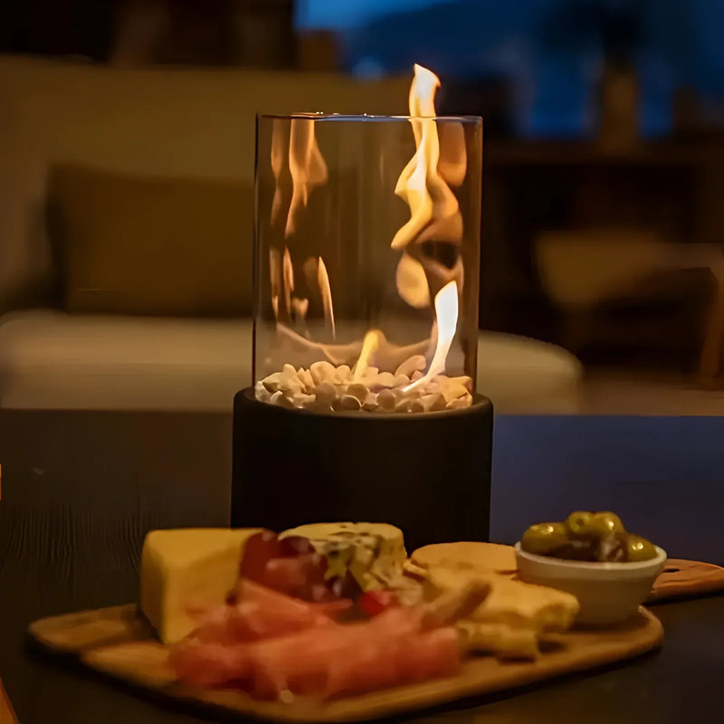 Luminária de mesa com design inovador em vidro | Fogueira Bioetanol para uso interno e externo sem chaminé