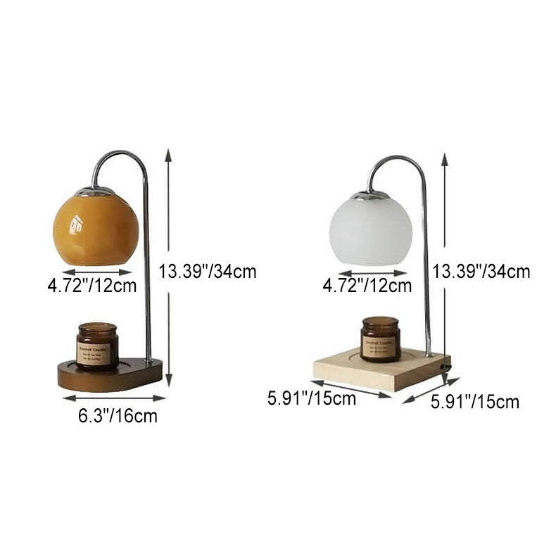 Luminária de mesa com design moderno em madeira e aspecto de cera derretida.