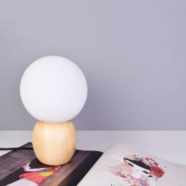 Luminária de mesa em Madeira Nórdica | Abajur de Vidro Minimalista de Design Orbital para Cômoda 3 Cores Trocáveis (Quente Neutra Branca) 220V-240V Para UK AU