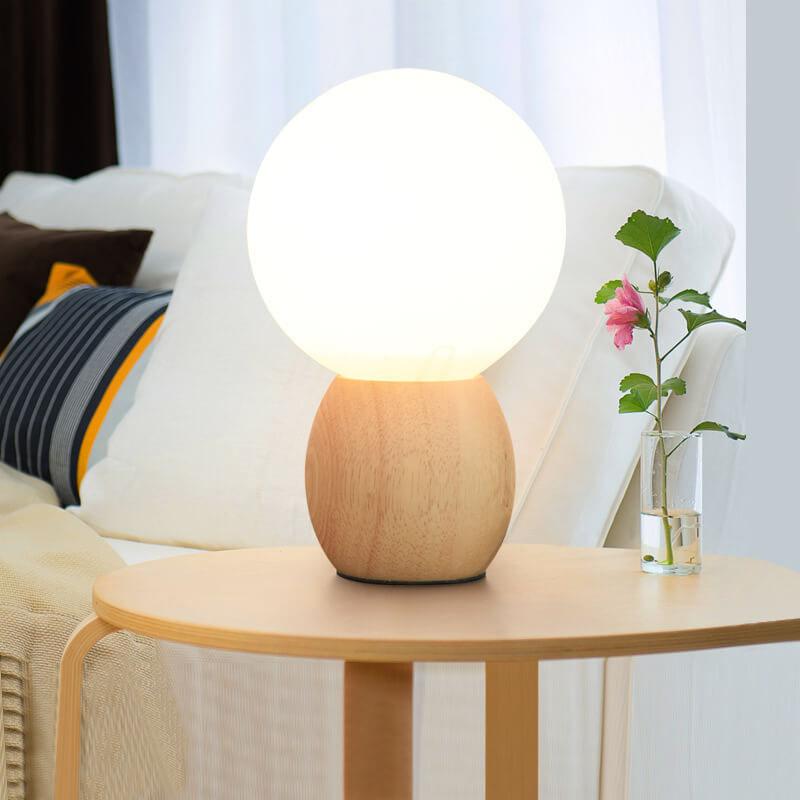 Luminária de mesa em Madeira Nórdica | Abajur de Vidro Minimalista de Design Orbital para Cômoda