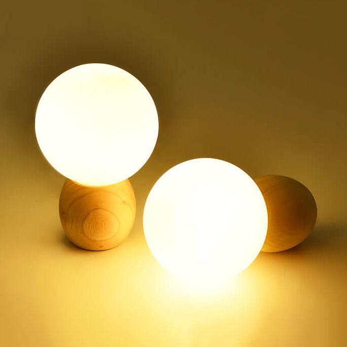 Luminária de mesa em Madeira Nórdica | Abajur de Vidro Minimalista de Design Orbital para Cômoda