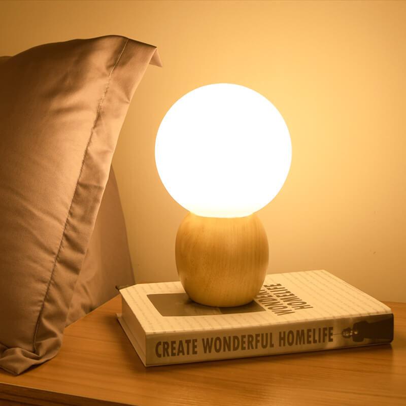 Luminária de mesa em Madeira Nórdica | Abajur de Vidro Minimalista de Design Orbital para Cômoda