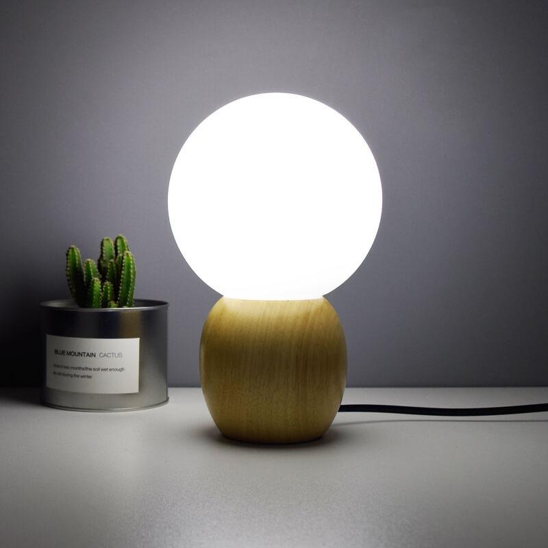 Luminária de mesa em Madeira Nórdica | Abajur de Vidro Minimalista de Design Orbital para Cômoda