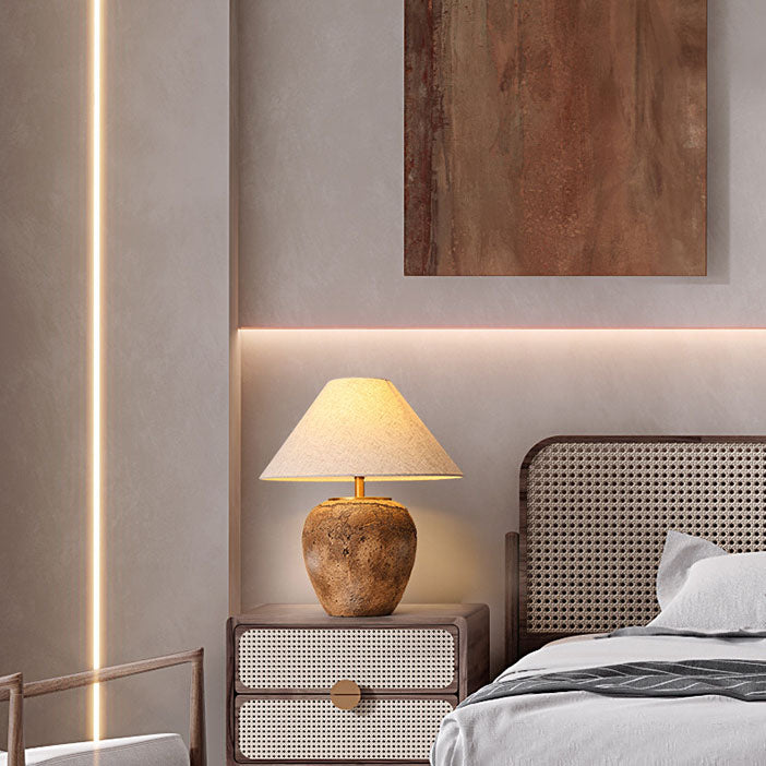 Luminária de mesa em cerâmica com abajur de tecido | Abajur moderno e shabby chic para canto