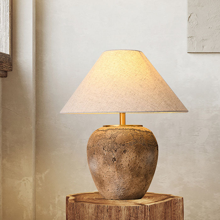 Luminária de mesa em cerâmica com abajur de tecido | Abajur moderno e shabby chic para canto