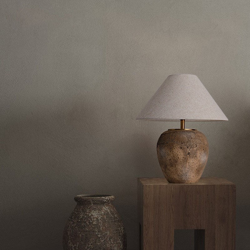 Luminária de mesa em cerâmica com abajur de tecido | Abajur moderno e shabby chic para canto