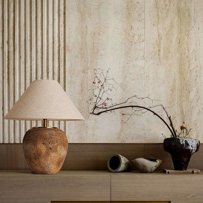Luminária de mesa em cerâmica com abajur de tecido | Abajur moderno e shabby chic para canto