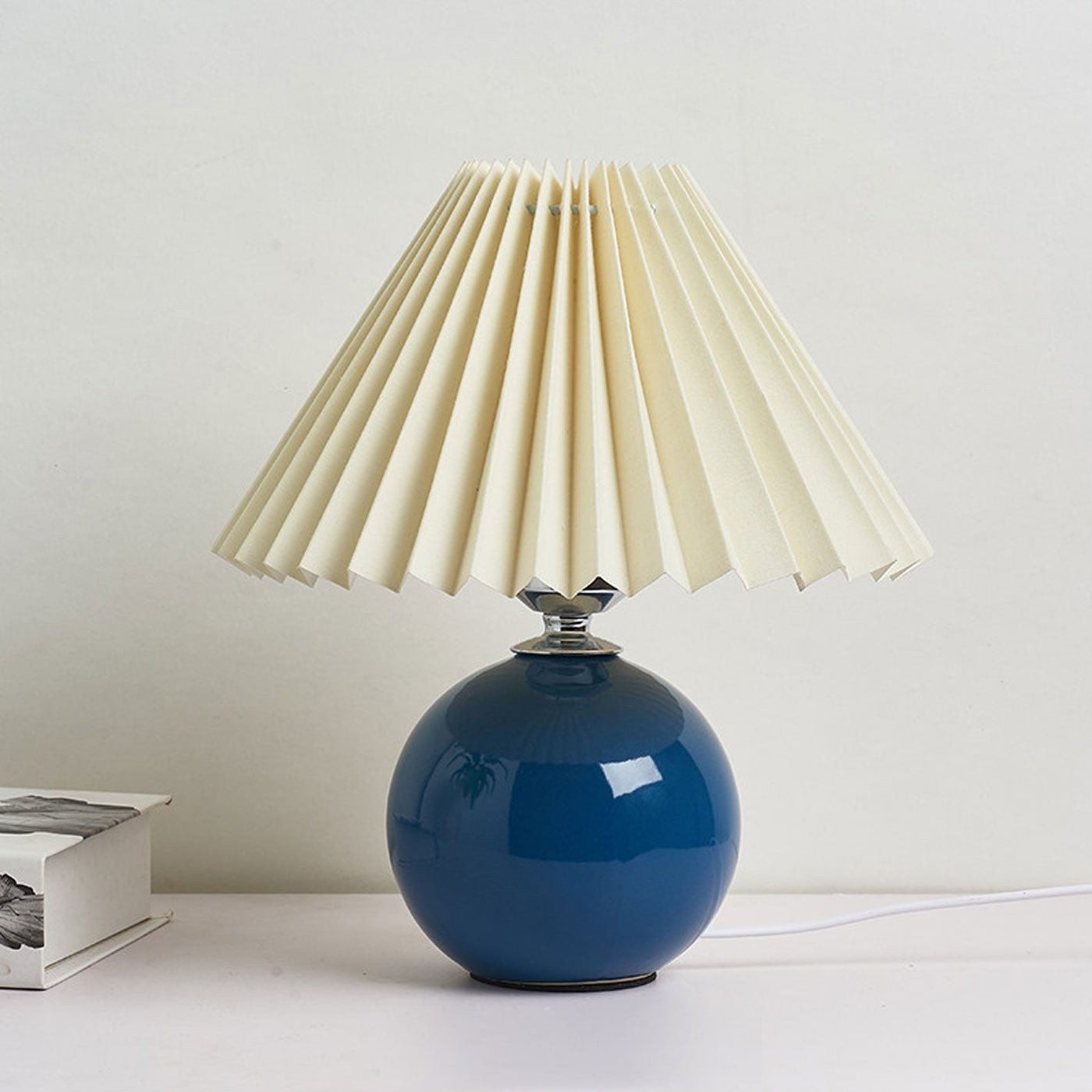 Luminária de mesa em cerâmica plissada estilo nórdico Azul Bege Interruptor de Botão
