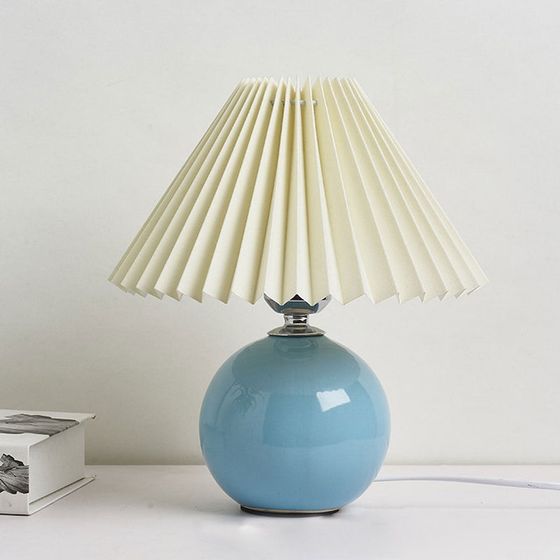 Luminária de mesa em cerâmica plissada estilo nórdico Azul Claro Bege Interruptor de Botão