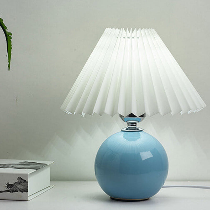 Luminária de mesa em cerâmica plissada estilo nórdico Azul Claro Branco Interruptor de Botão
