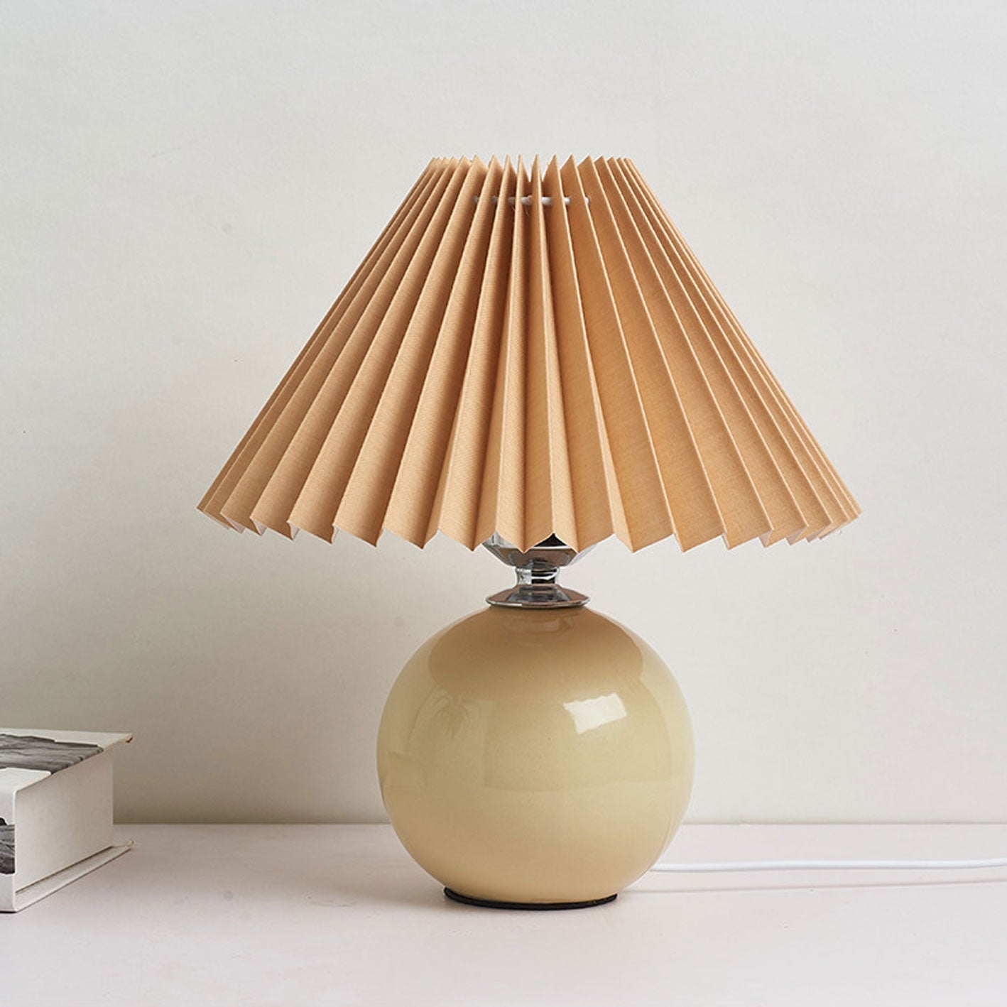 Luminária de mesa em cerâmica plissada estilo nórdico Bege Marrom Interruptor de Botão
