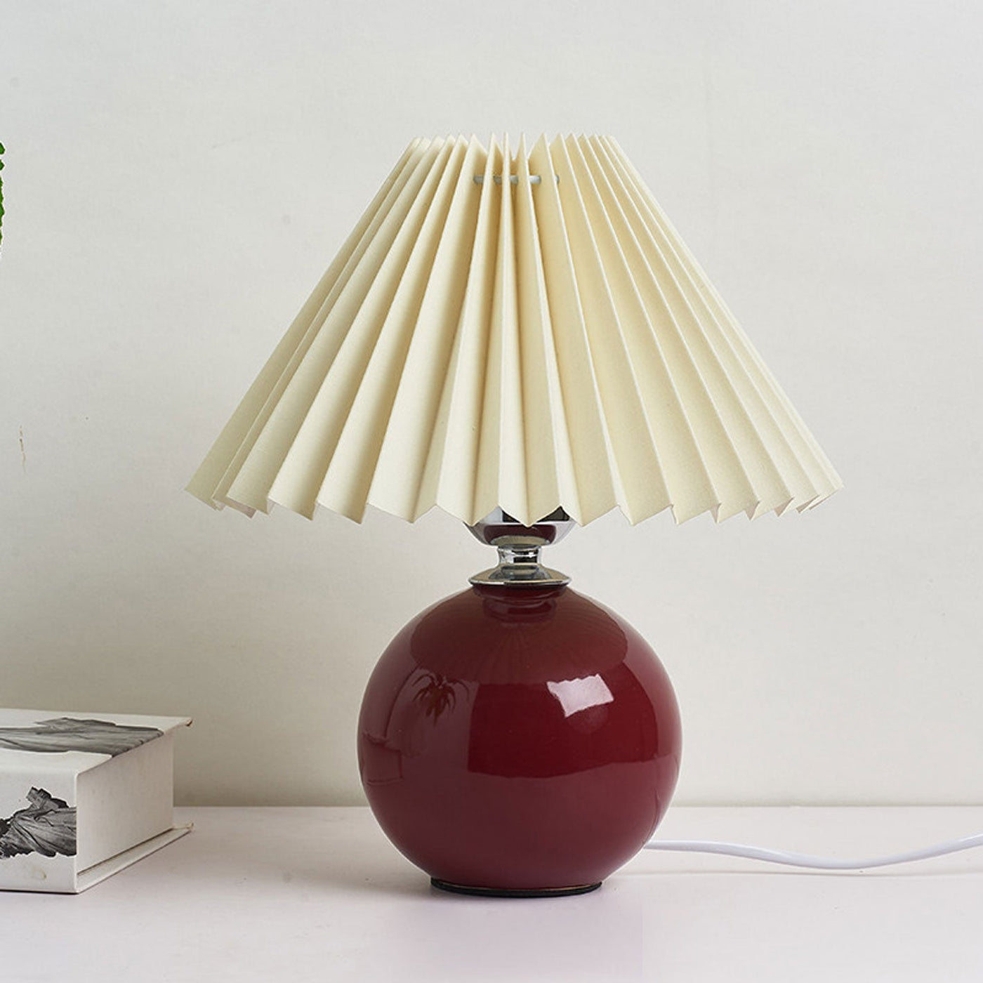 Luminária de mesa em cerâmica plissada estilo nórdico Bordô Bege Interruptor de Botão