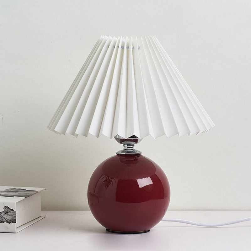Luminária de mesa em cerâmica plissada estilo nórdico Bordô Branco Interruptor de Botão