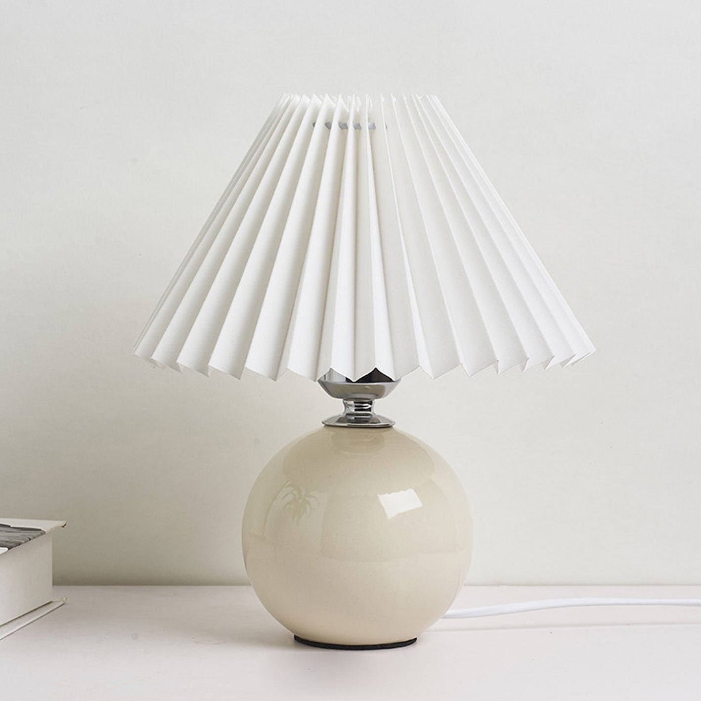 Luminária de mesa em cerâmica plissada estilo nórdico Caqui Branco Interruptor de Botão