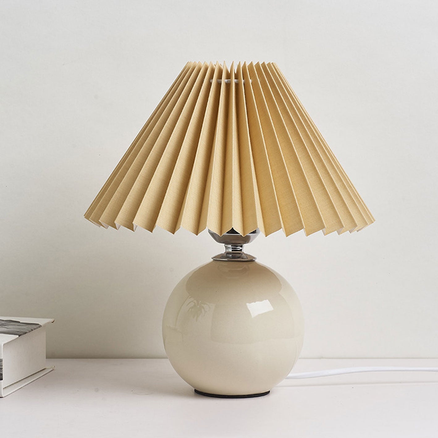 Luminária de mesa em cerâmica plissada estilo nórdico Caqui Marrom Interruptor de Botão