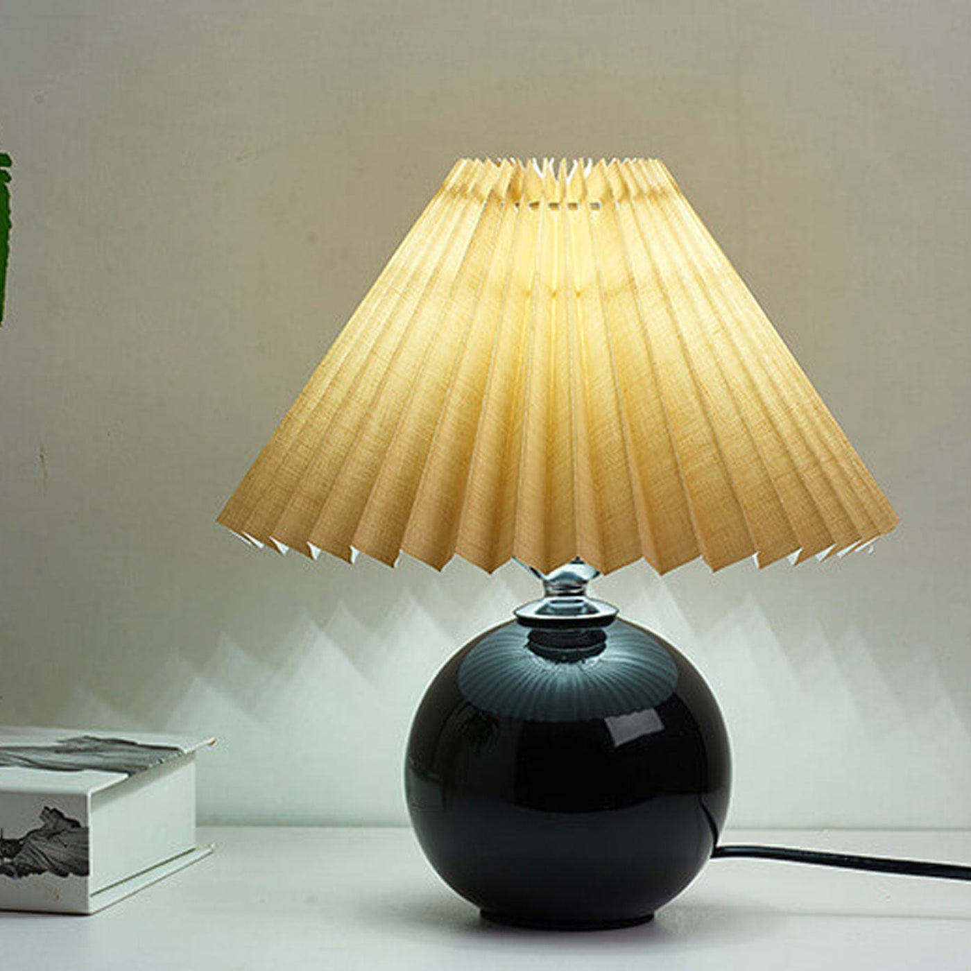 Luminária de mesa em cerâmica plissada estilo nórdico Preto Marrom Interruptor de Botão