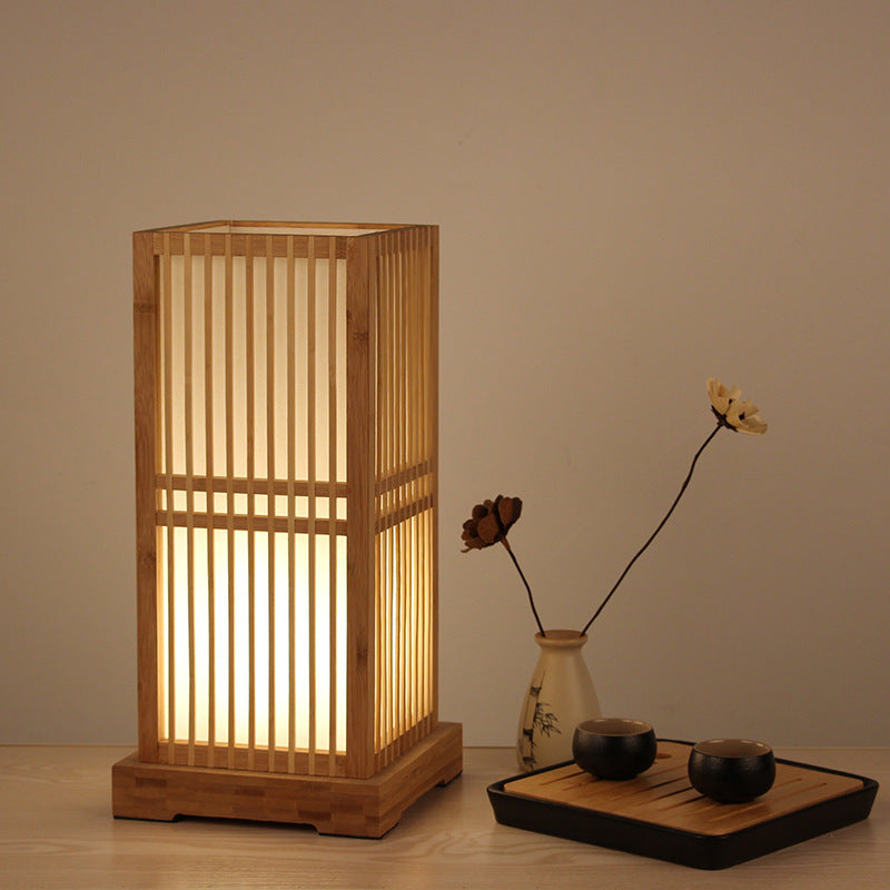 Luminária de mesa em formato quadrado feita de madeira japonesa. 110V-120V Para US CA