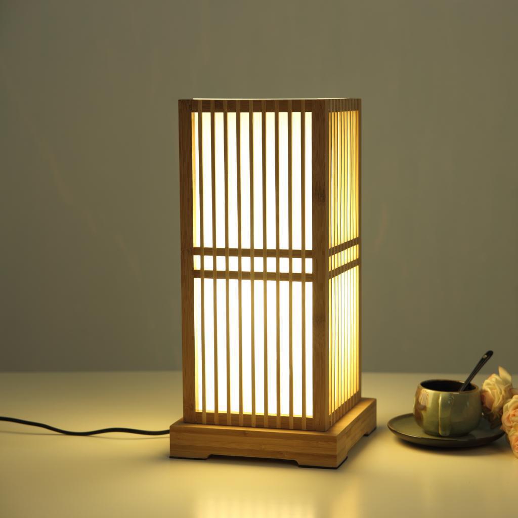 Luminária de mesa em formato quadrado feita de madeira japonesa. 220V-240V Para UK AU