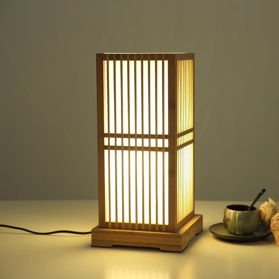 Luminária de mesa em formato quadrado feita de madeira japonesa. 220V-240V Para UK AU