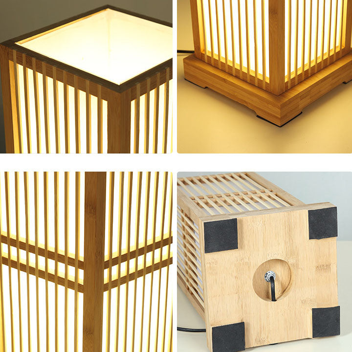 Luminária de mesa em formato quadrado feita de madeira japonesa.