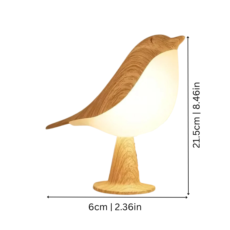 Luminária de mesa em madeira com design de pássaro - Abajur LED noturno dimerizável