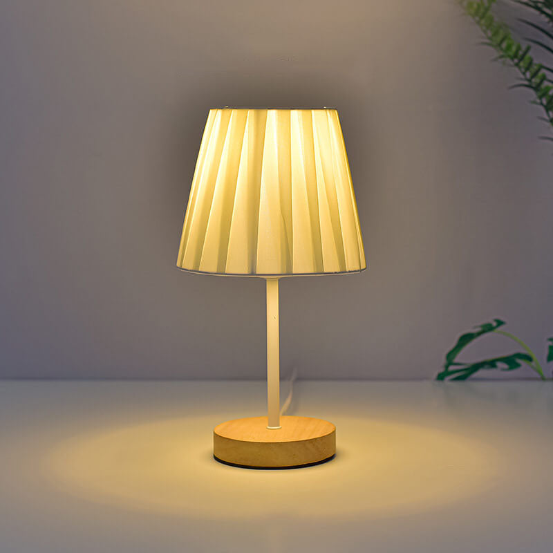 Luminária de mesa em madeira estilo vintage nórdico com LED Plissado