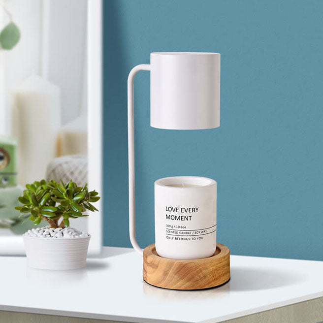 Luminária de mesa em madeira japonesa | Abajur minimalista com dimmer para cera Temporização + Dimming Branco