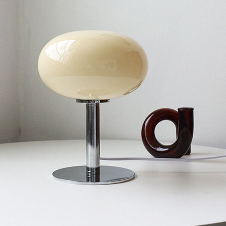 Luminária de mesa em vidro creme estilo vintage - Modelo redondo nórdico para ambientes aconchegantes.