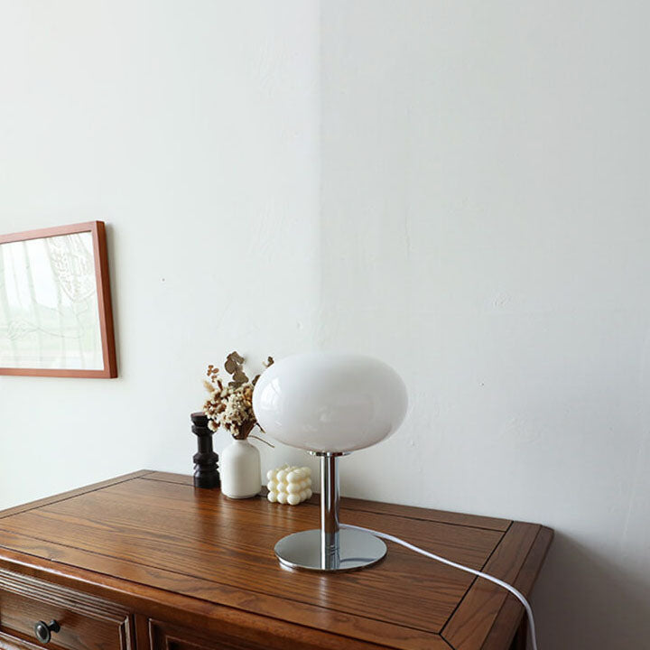 Luminária de mesa em vidro creme estilo vintage - Modelo redondo nórdico para ambientes aconchegantes. Branco 220V-240V para UK AU
