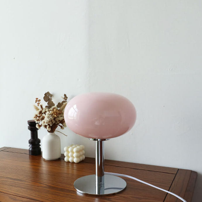 Luminária de mesa em vidro creme estilo vintage - Modelo redondo nórdico para ambientes aconchegantes.