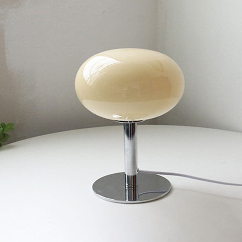 Luminária de mesa em vidro creme estilo vintage - Modelo redondo nórdico para ambientes aconchegantes.
