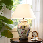 Luminária de mesa estilo retrô em cerâmica com design de flores e pássaros. Botão 110V-120V Para EUA CA