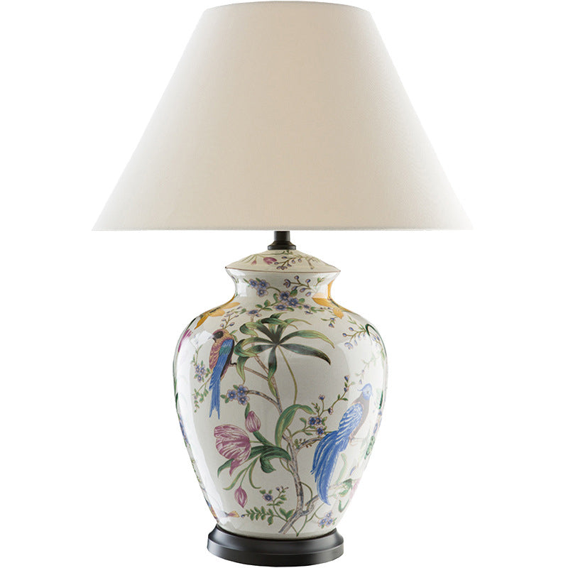 Luminária de mesa estilo retrô em cerâmica com design de flores e pássaros. Botão 220V-240V Para UK AU