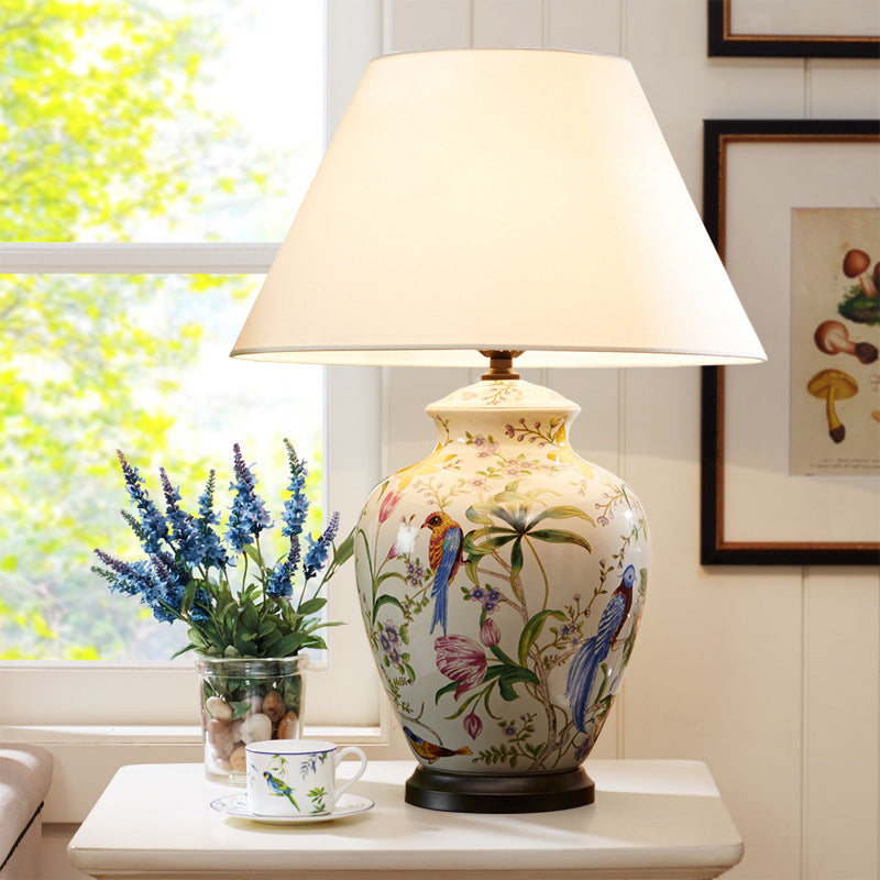 Luminária de mesa estilo retrô em cerâmica com design de flores e pássaros. Controle Remoto 110V-120V Para EUA CA