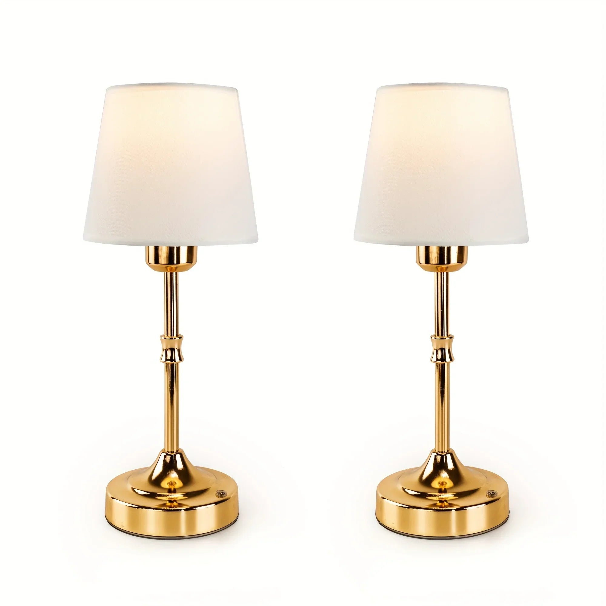 Luminária de mesa moderna em dourado - Abajur de tecido dimerizável para cabeceira.
