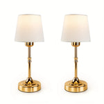 Luminária de mesa moderna em dourado - Abajur de tecido dimerizável para cabeceira.