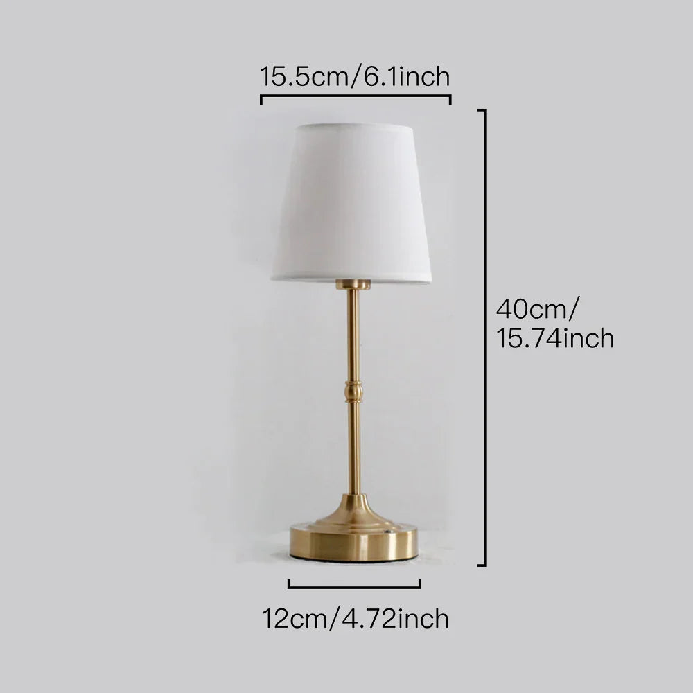 Luminária de mesa moderna em dourado - Abajur de tecido dimerizável para cabeceira.