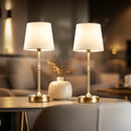 Luminária de mesa moderna em dourado - Abajur de tecido dimerizável para cabeceira.