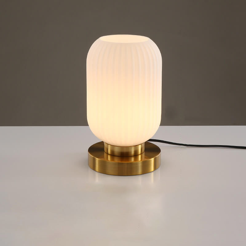 Luminária de mesa oval em vidro listrado estilo escandinavo A Branco