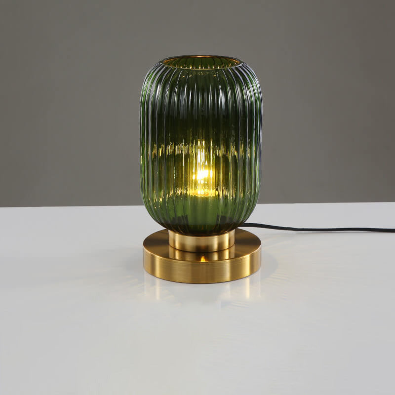 Luminária de mesa oval em vidro listrado estilo escandinavo A Verde 110V-120V Para os EUA CA