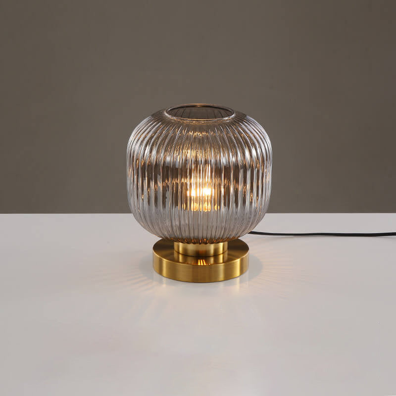 Luminária de mesa oval em vidro listrado estilo escandinavo B Cinza Esfumado