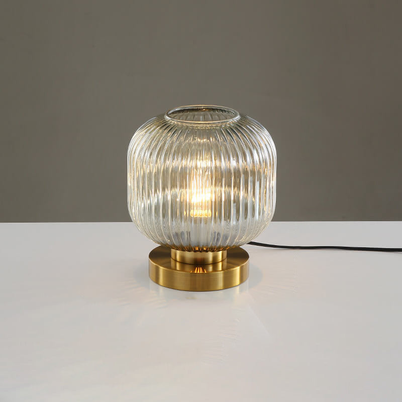 Luminária de mesa oval em vidro listrado estilo escandinavo B Cognac